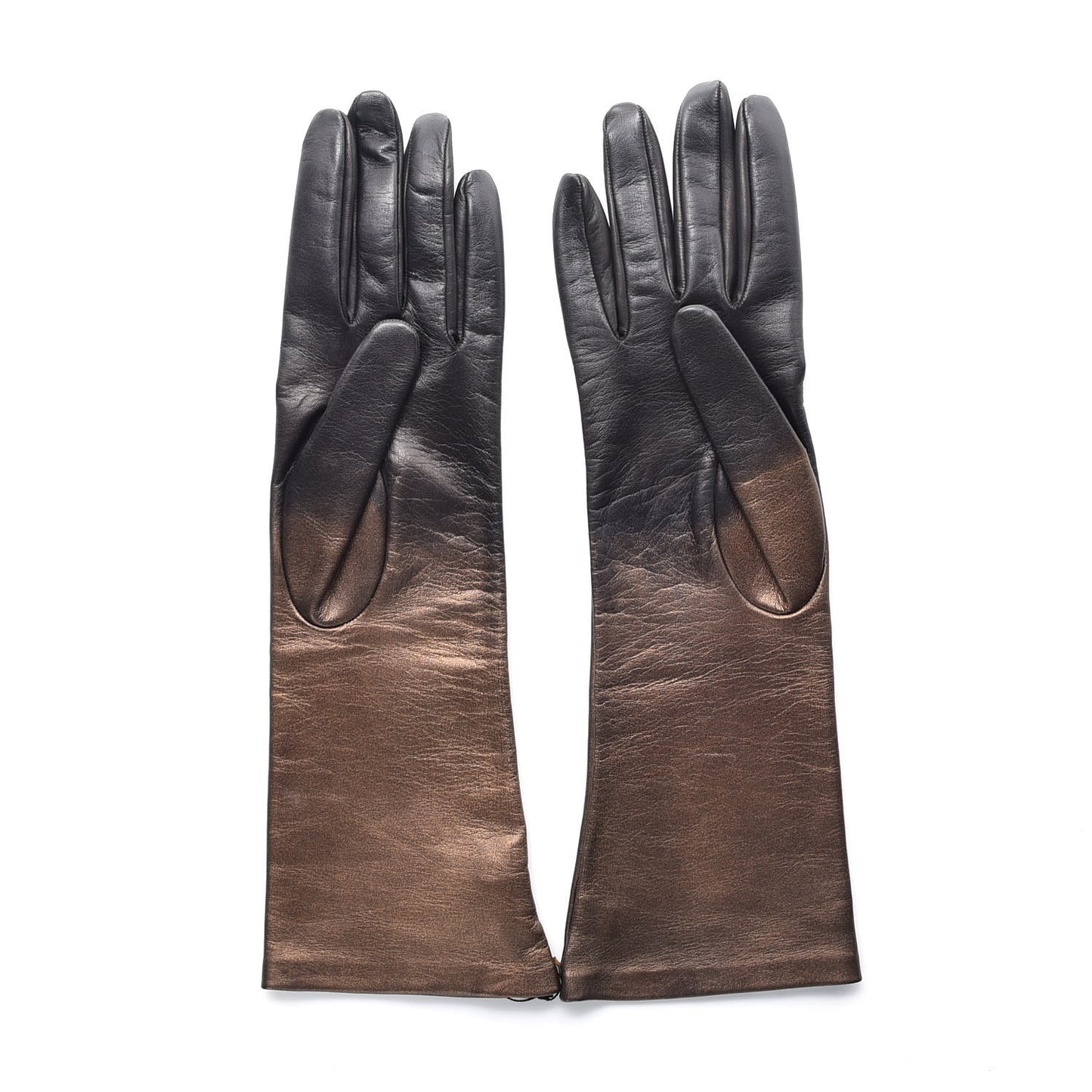 Metallic Lambskin Long Gloves 8 Black Brown