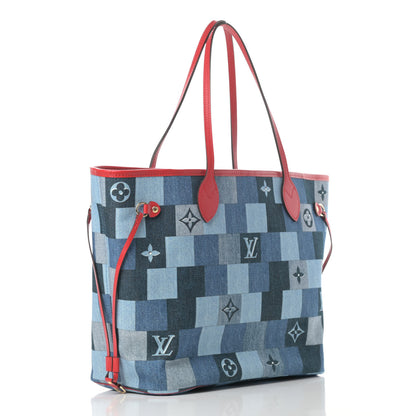 Louis Vuitton Denim Damier Monogram Patchwork Neverfull Blue Rouge 4 of 11
