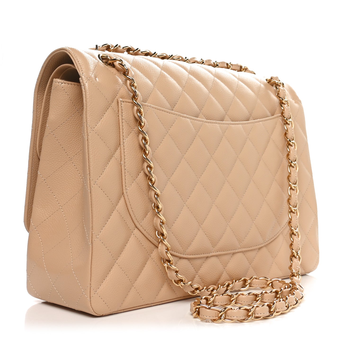 Caviar Quilted Maxi Double Flap Beige