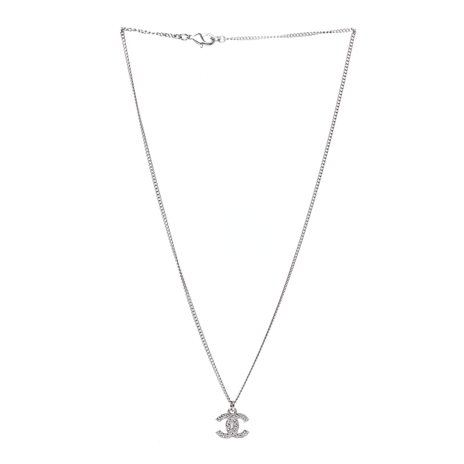 Chanel Crystal Timeless CC Necklace Silver 3 of 5