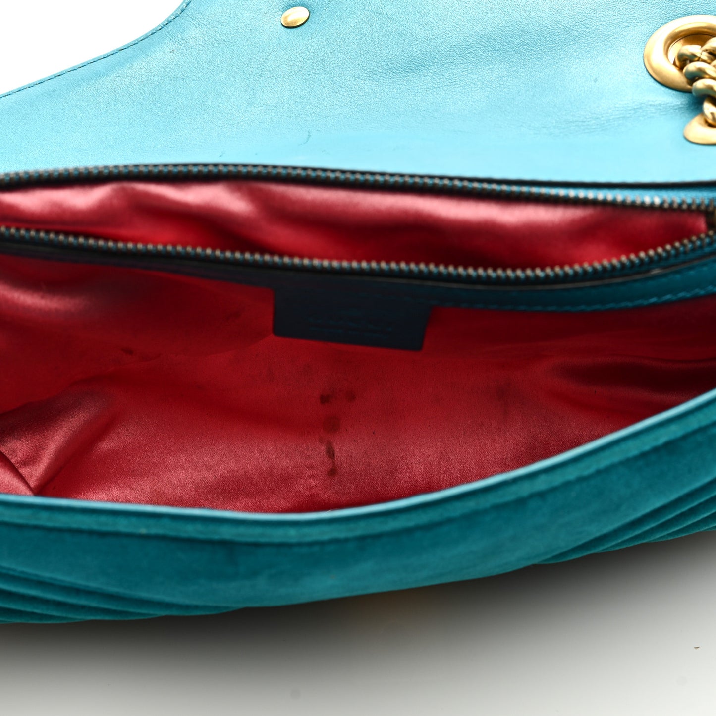 Velvet Matelasse Small GG Marmont Shoulder Bag Pavone Cyan