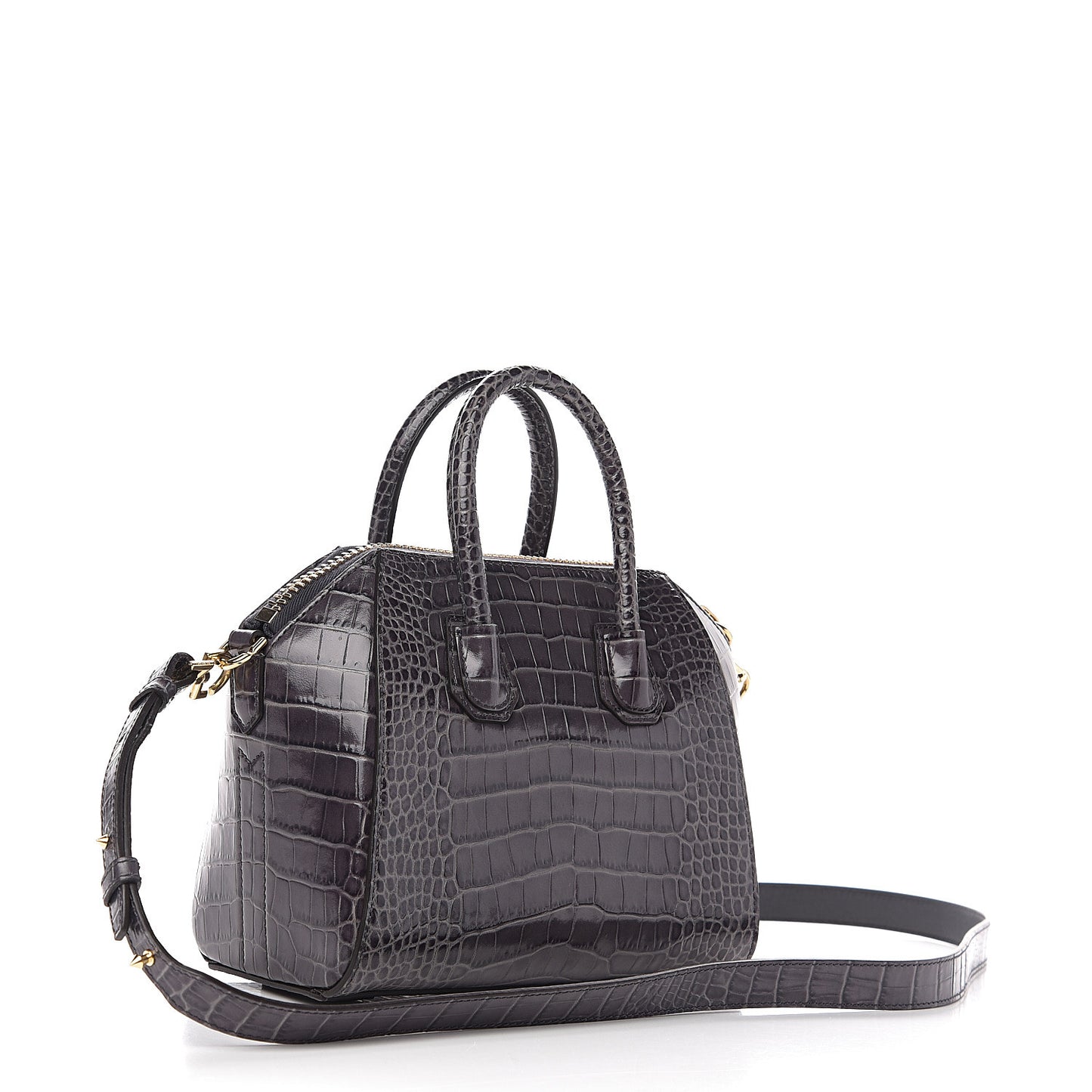 Calfskin Crocodile Embossed Mini Antigona Storm Grey