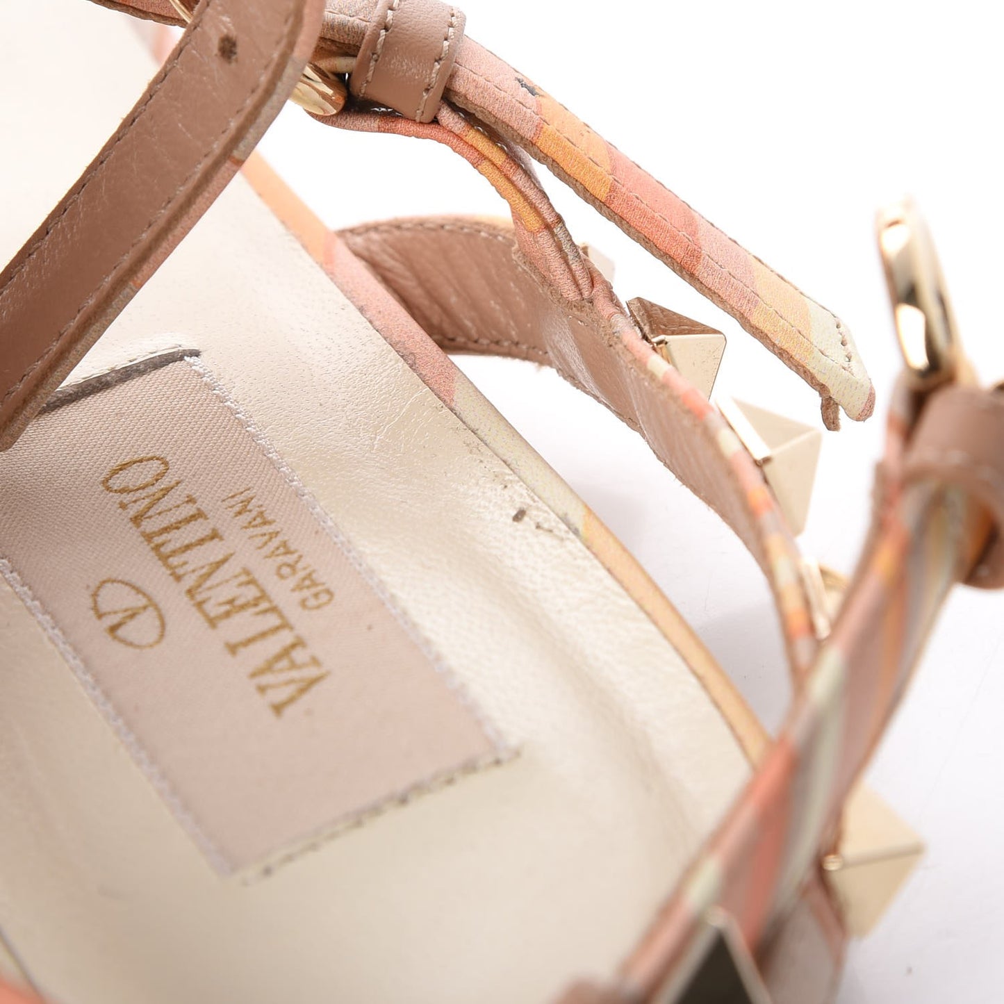 Calfskin Native Couture 1975 Rockstud Ankle Wrap Flat Thong Sandals 37 Mandarin Sorbet