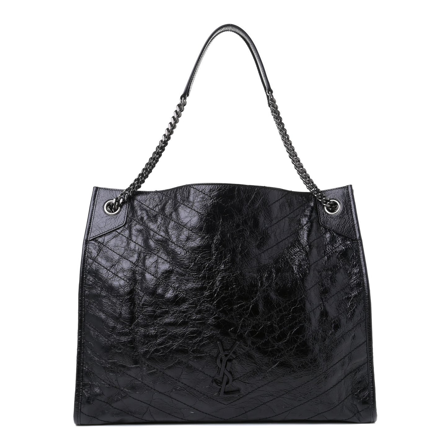 Crinkled Calfskin Matelasse Monogram Niki Shoulder Bag Black