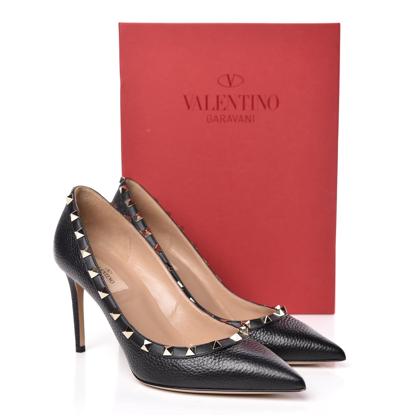 Pebbled Calfskin Rockstud 85mm Pumps 39.5 Black