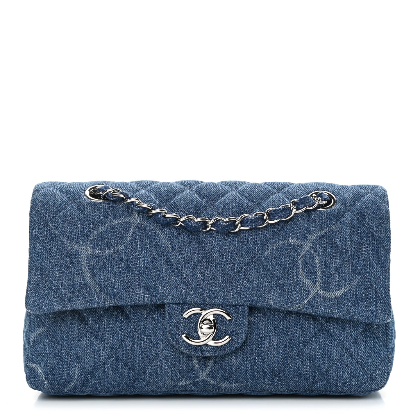 Denim Quilted CC Print Medium Single Flap Blue