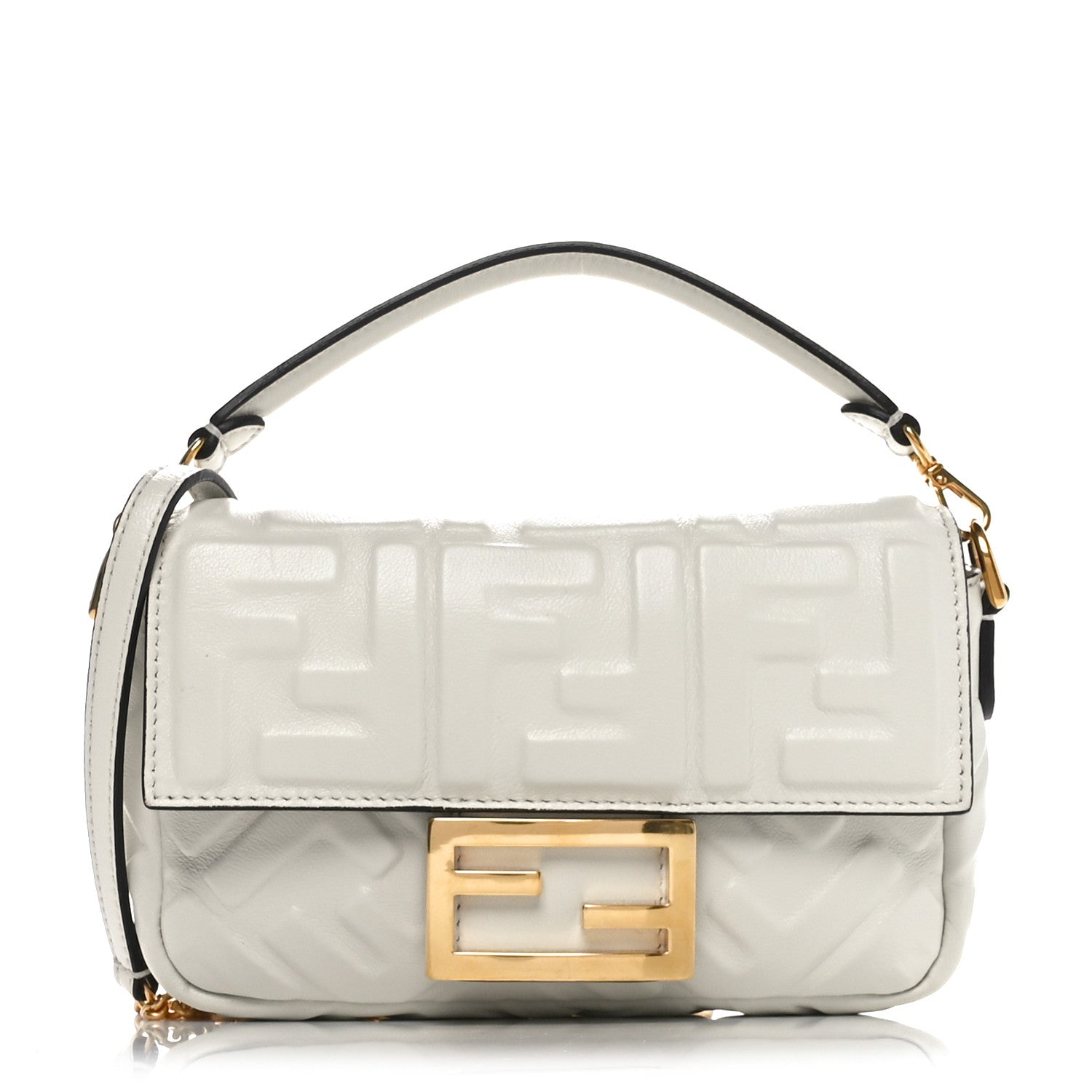 Fendi Nappa FF 1974 Embossed Mini Baguette White 1 of 10