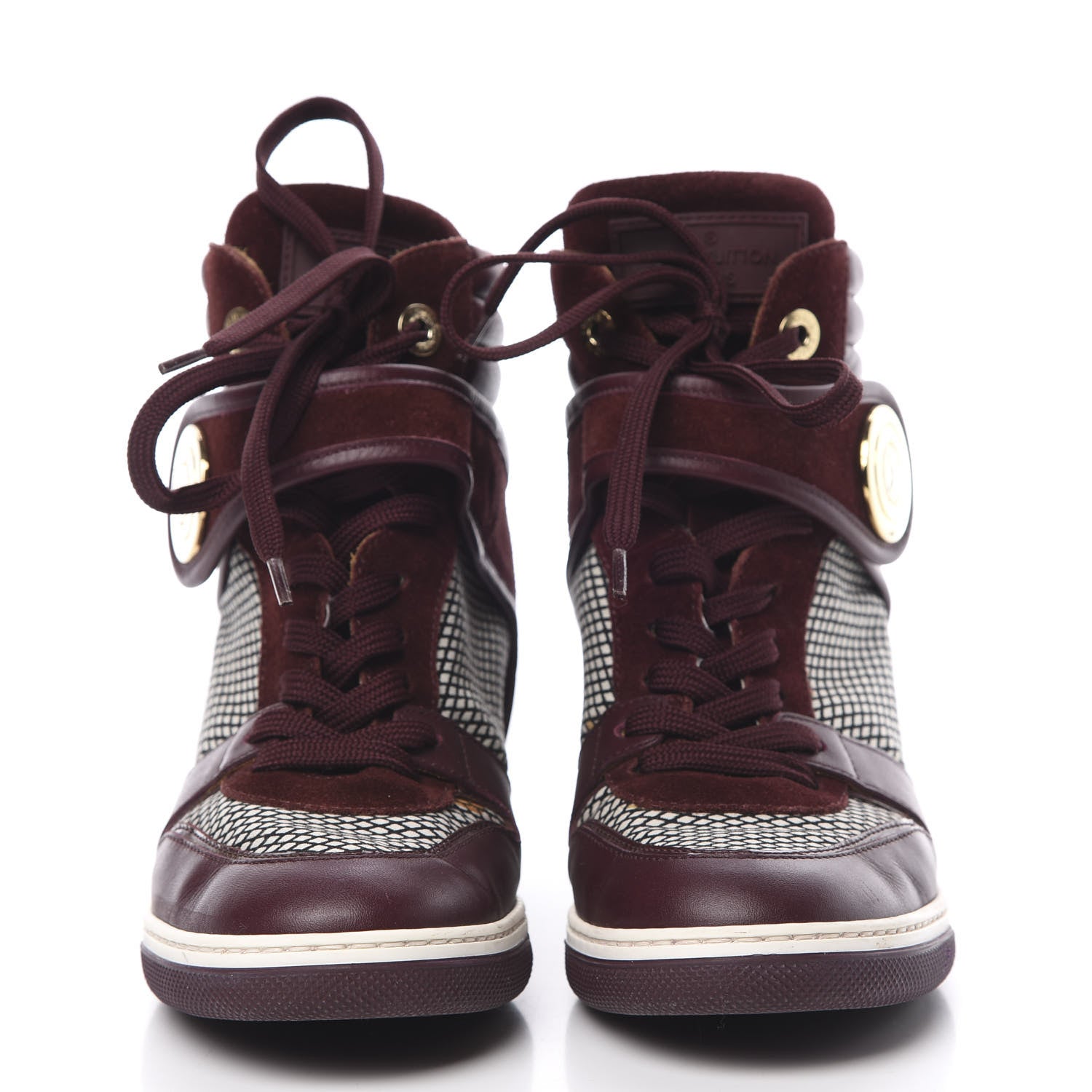 Louis Vuitton Calfskin Suede Postmark Wedge Sneakers 37 Bordeaux 2 of 10