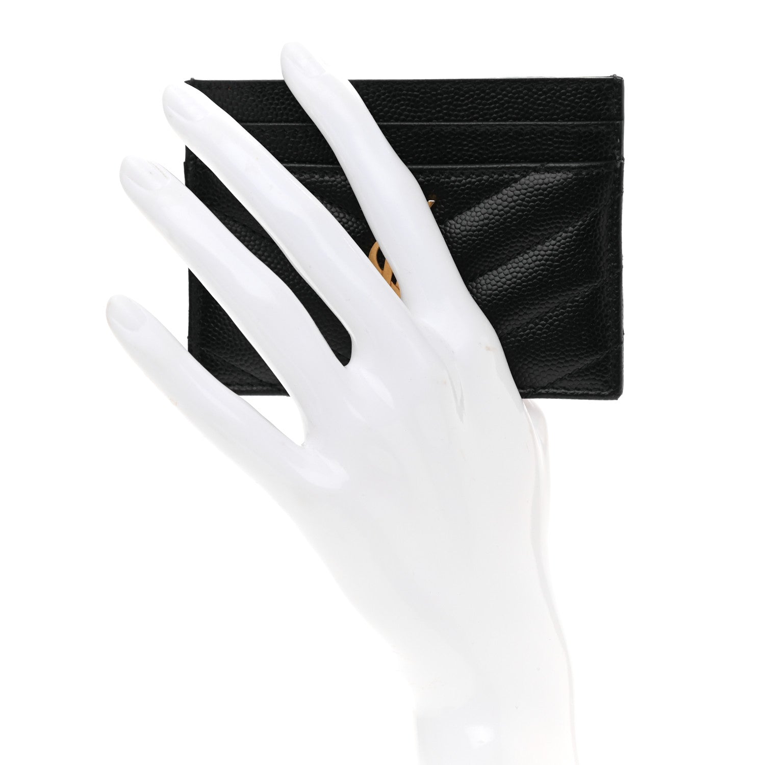 Saint Laurent Grain De Poudre Matelasse Chevron Monogram Credit Card Case Black 2 of 6