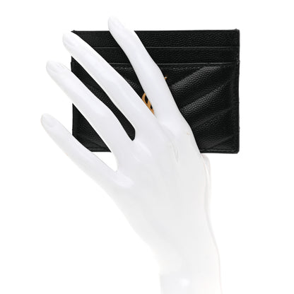 Saint Laurent Grain De Poudre Matelasse Chevron Monogram Credit Card Case Black 2 of 6