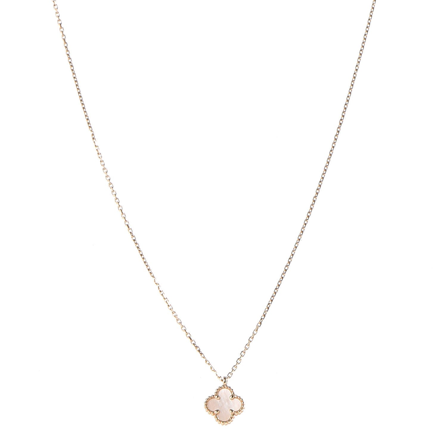 Van Cleef & Arpels 18K Yellow Gold Mother of Pearl Sweet Alhambra Pendant Necklace 1 of 10