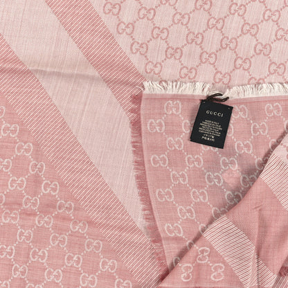 Gucci Wool Silk Monogram GGWeb Fringe Shawl Rose Ivory 3 of 3