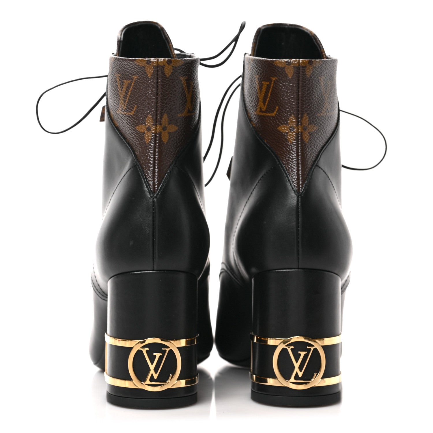 Louis Vuitton Calfskin Monogram Bliss Lace Up Ankle Boots 39 Black 5 of 9