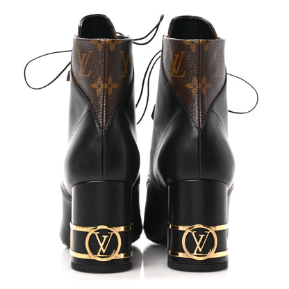 Louis Vuitton Calfskin Monogram Bliss Lace Up Ankle Boots 39 Black 5 of 9