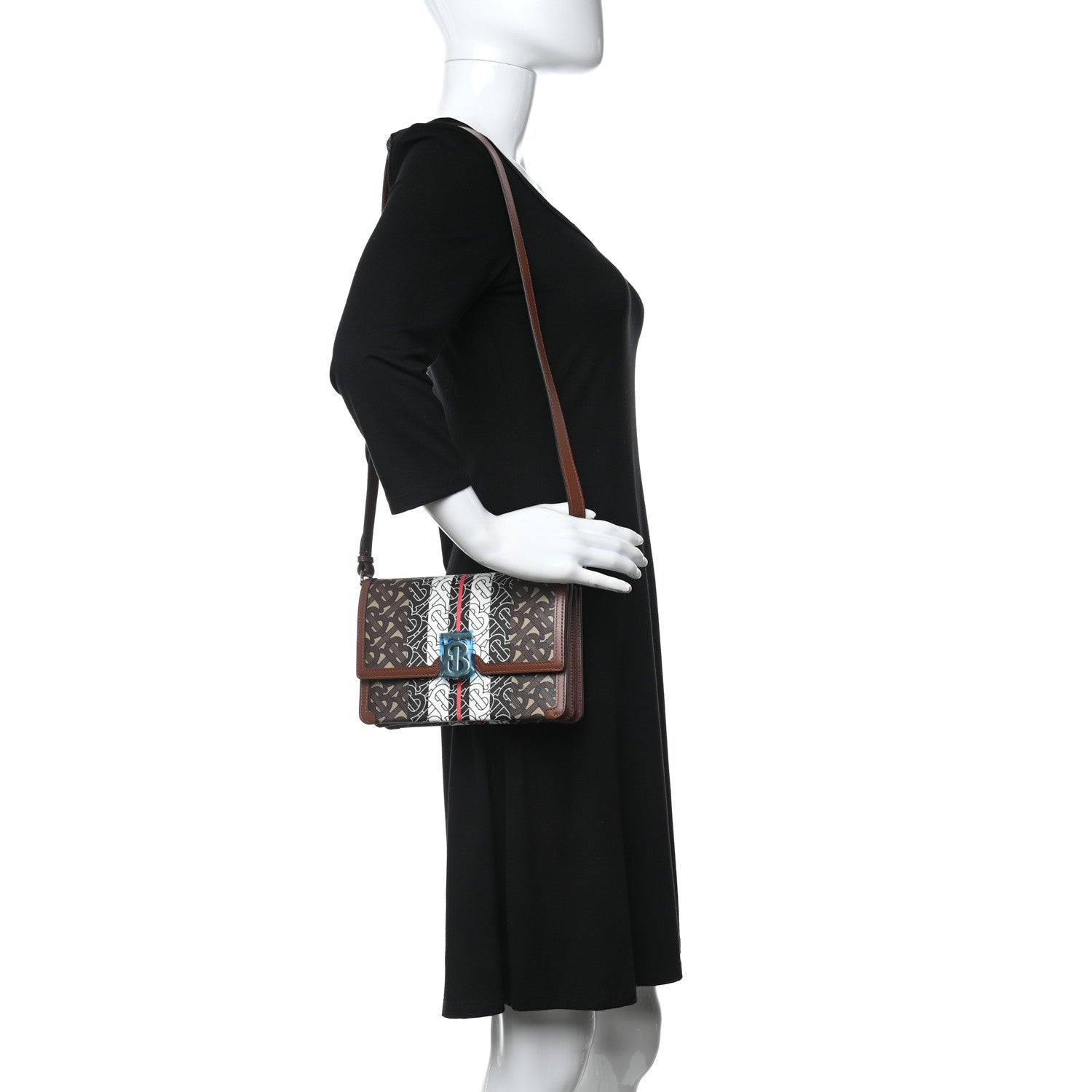 Burberry E-Canvas Monogram Stripe Small TB Bag Bridle Brown 2 of 9