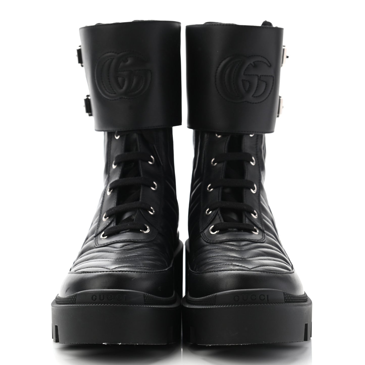Nappa Frances GG Matelasse Platform Combat Boots 40 Black