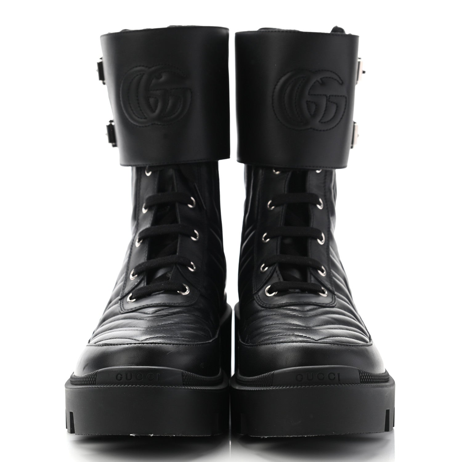 Gucci Nappa Frances GG Matelasse Platform Combat Boots 40 Black 2 of 13