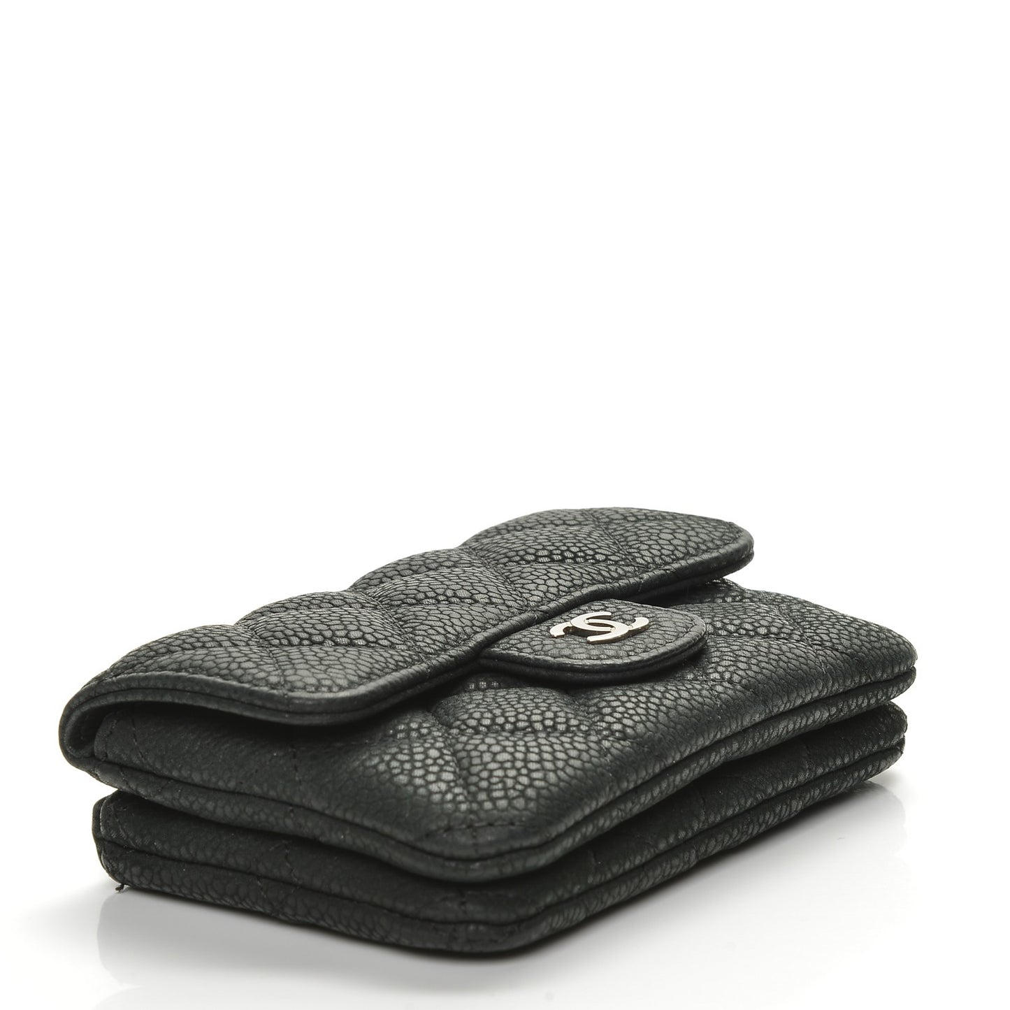 Iridescent Caviar Quilted Coin Purse Black