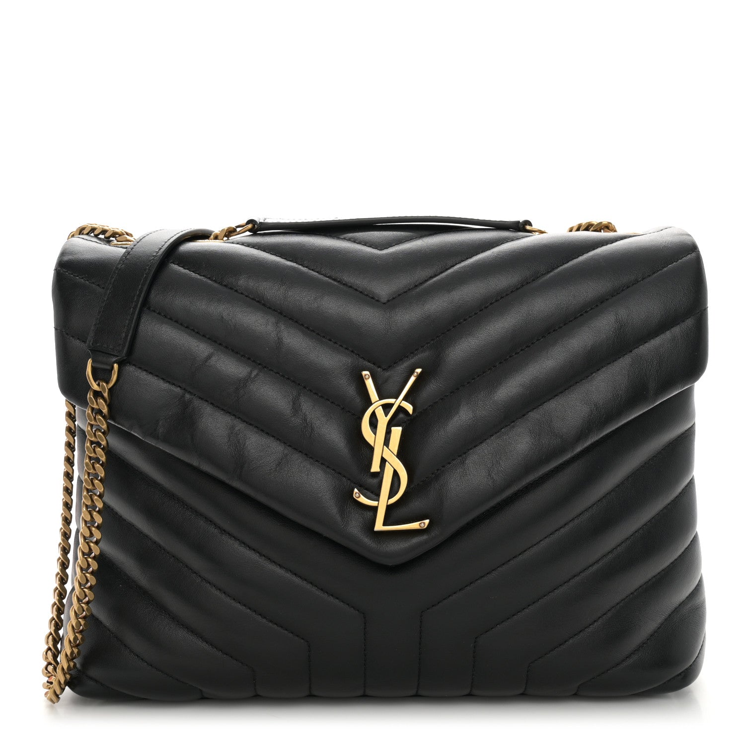 Saint Laurent Calfskin Y Quilted Monogram Medium Loulou Chain Satchel Black 1 of 12