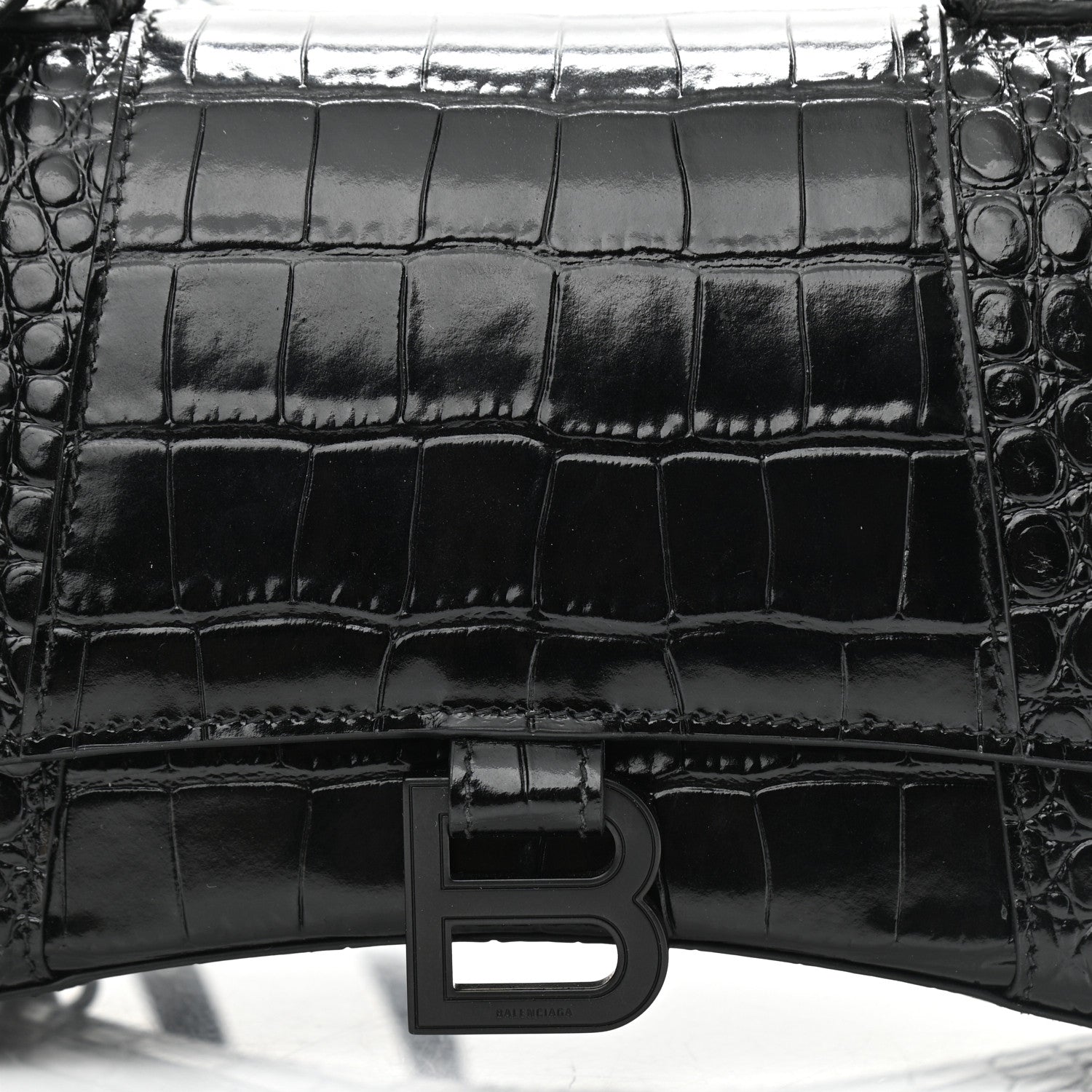 Balenciaga Shiny Calfskin Monochrome Crocodile Embossed Small Hourglass Top Handle Bag Black 9 of 11