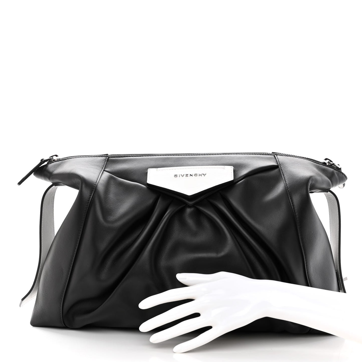 Calfskin Antigona Large Soft Clutch Black White