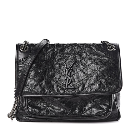 Saint Laurent Crinkled Calfskin Matelasse Monogram Medium Niki Chain Satchel Black 1 of 10