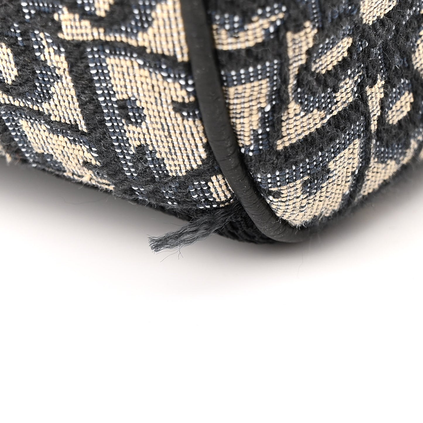 Oblique Jacquard Grained Calfskin Drawstring Saddle Backpack Beige Black