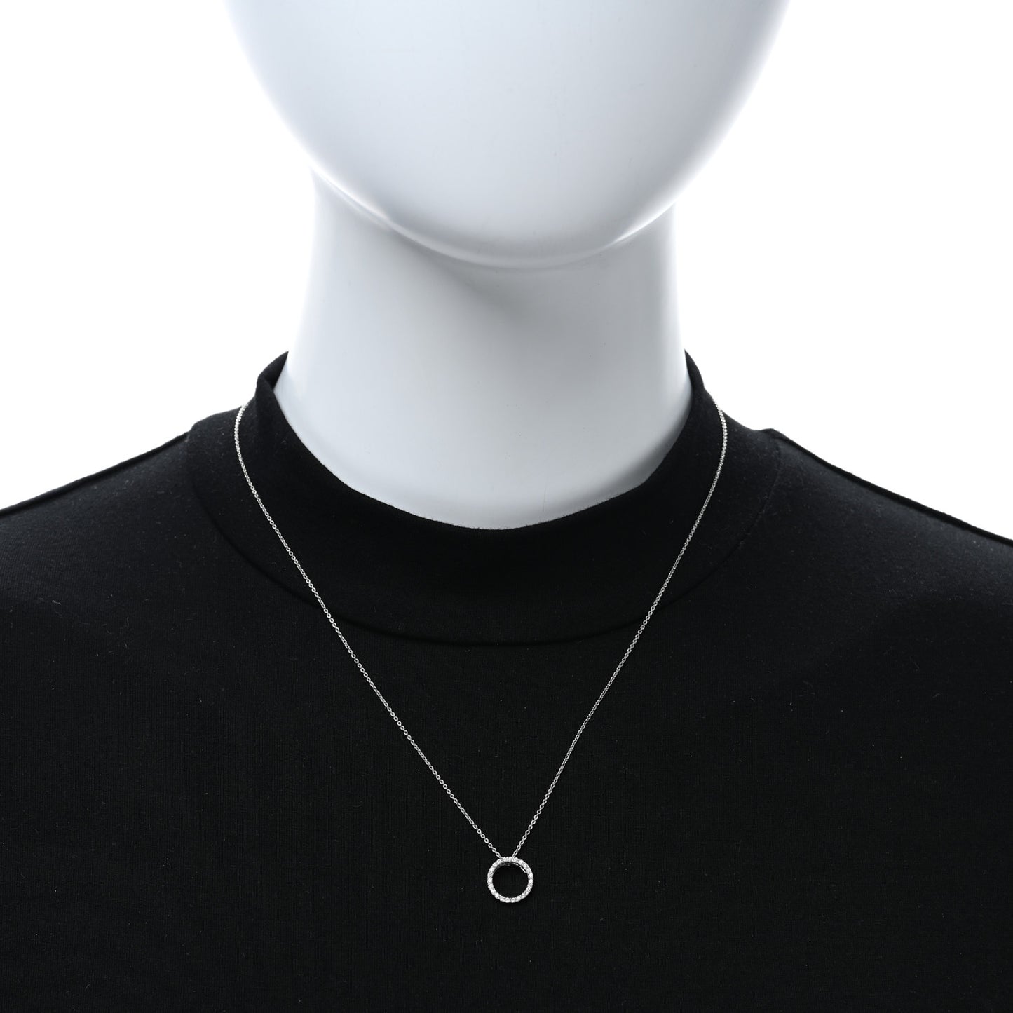 18K White Gold Diamond Small Tiny Treasures Circle Pendant Necklace