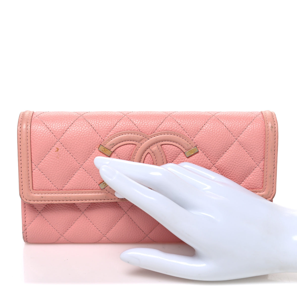 Caviar Quilted Large Filigree Gusset Flap Wallet Pink