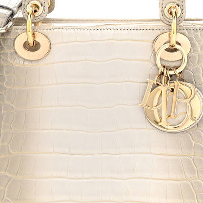 Christian Dior Metallic Alligator Medium Lady Dior White Grey 8 of 12