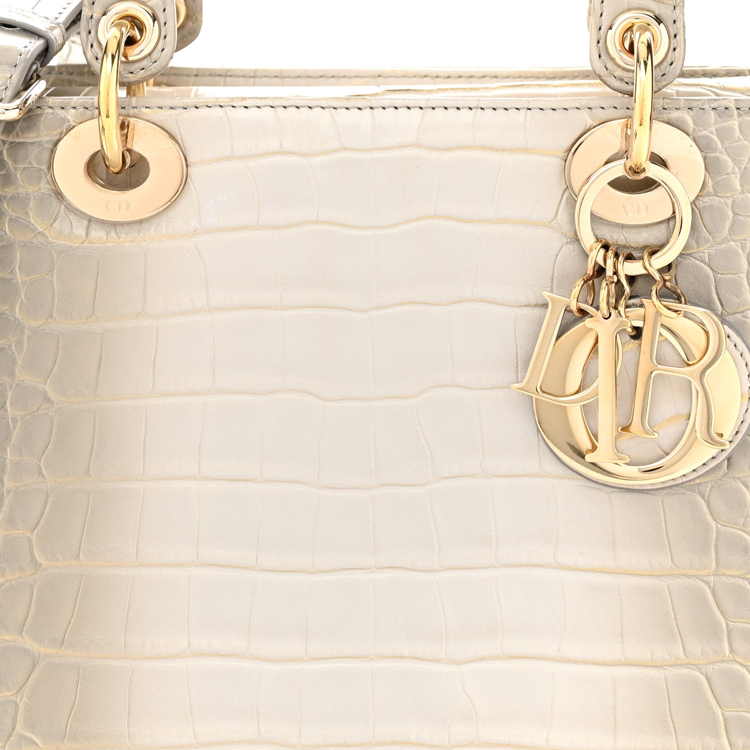 Christian Dior Metallic Alligator Medium Lady Dior White Grey