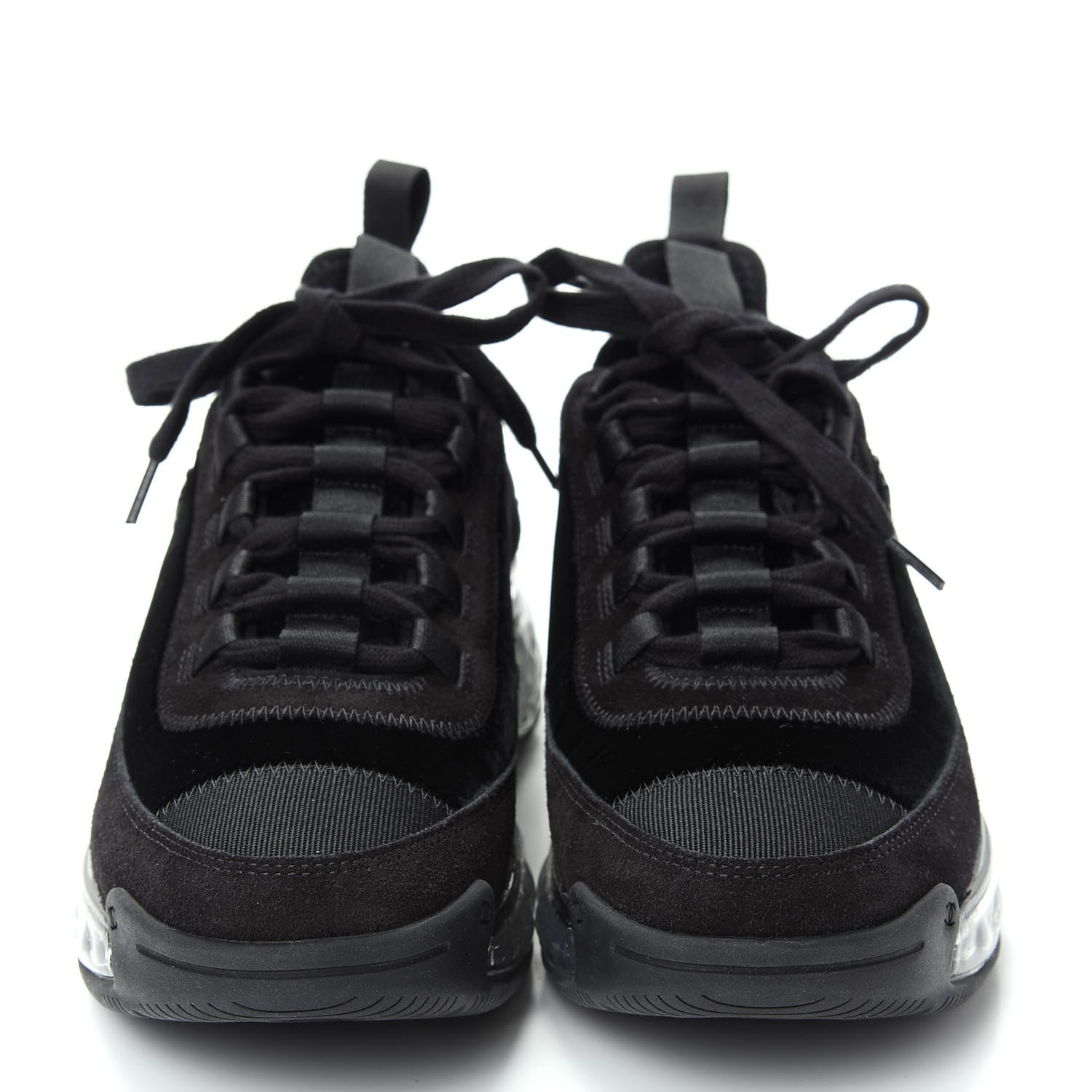 Chanel Suede Calfskin Velvet Grosgrain CC Sneakers 37.5 Black 2 of 11