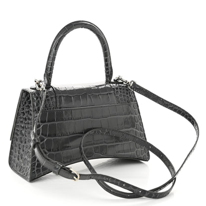 Balenciaga Shiny Calfskin Crocodile Embossed Small Hourglass Top Handle Bag Dark Grey 3 of 10