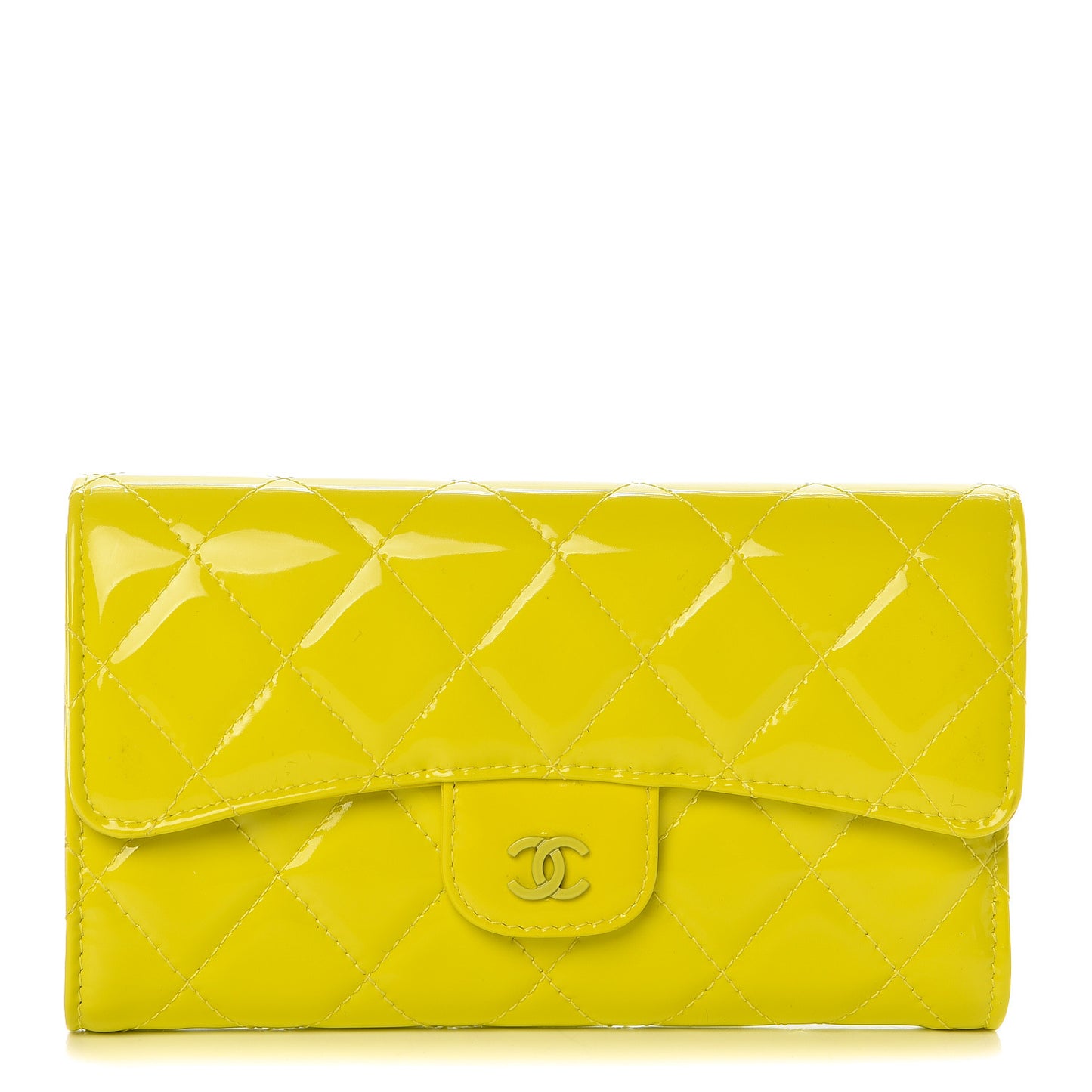 Patent Quilted Large Flap Wallet Yellow