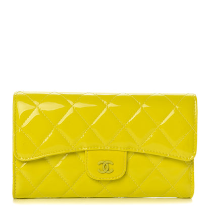 Chanel Patent Quilted Large Flap Wallet Yellow 1 of 9