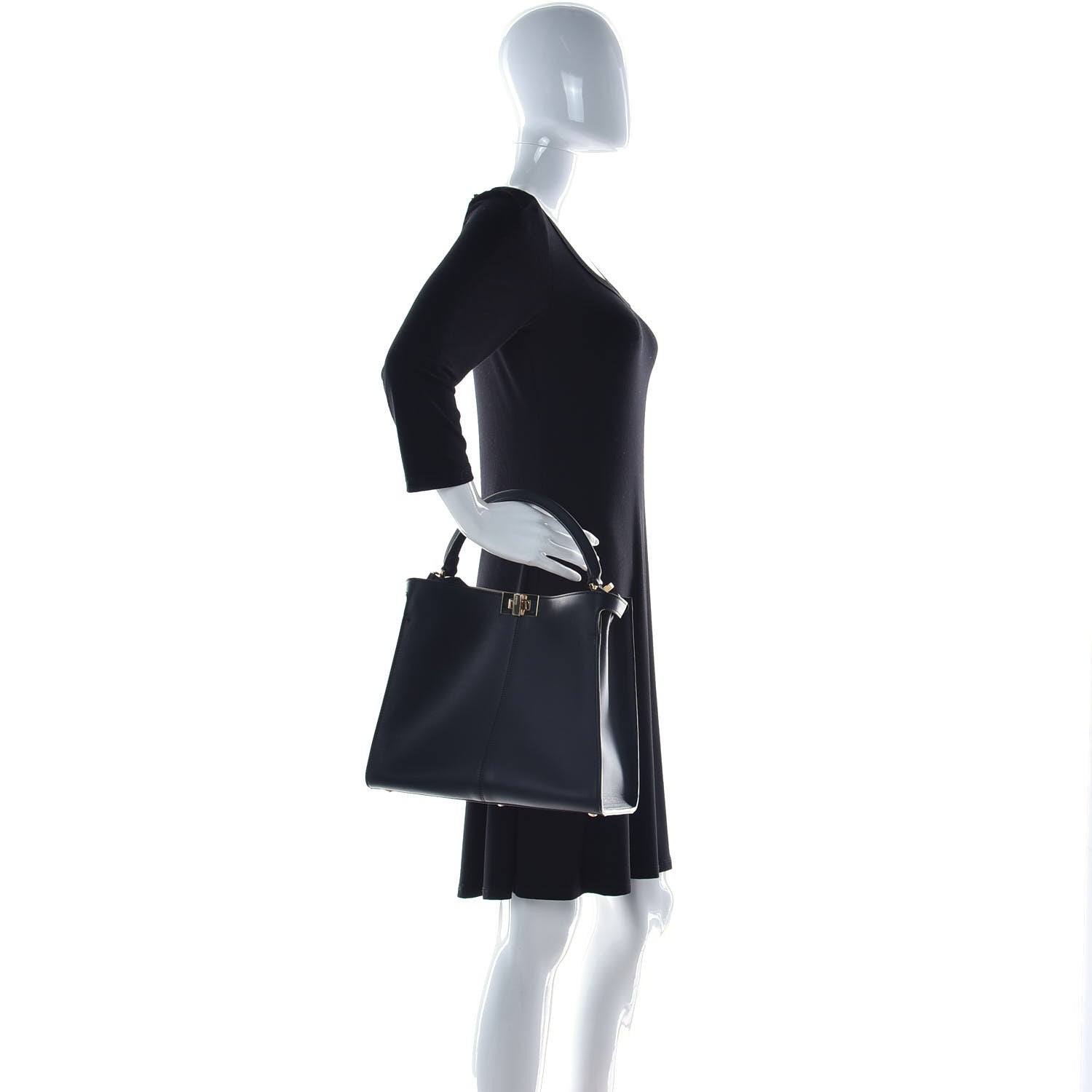 Fendi Vitello Seta Glazed Fabric FF 1974 Medium Peekaboo X-Lite Black Mogano Panna 3 of 14