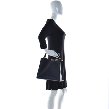 Fendi Vitello Seta Glazed Fabric FF 1974 Medium Peekaboo X-Lite Black Mogano Panna 3 of 14