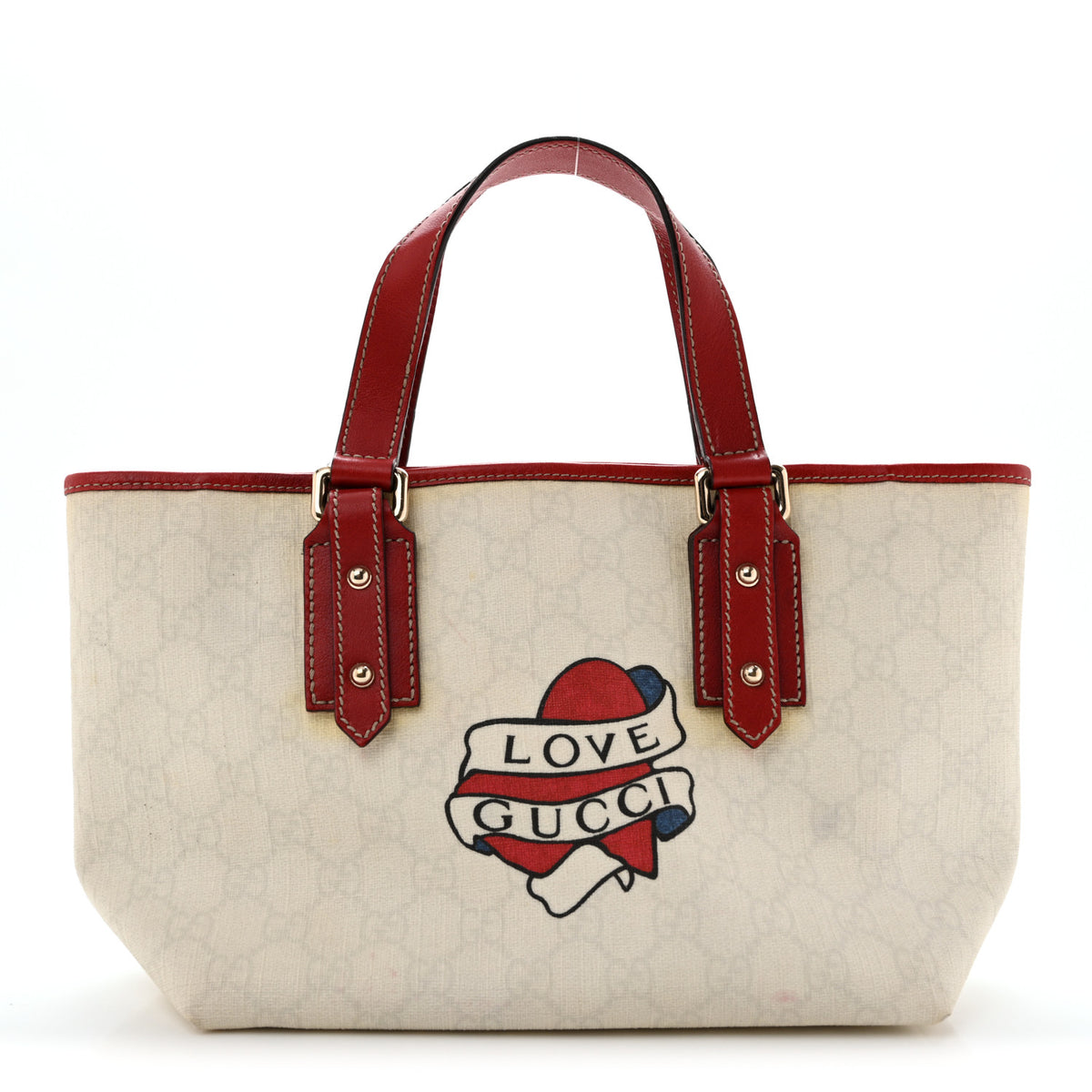 GG Plus Monogram Small Jolicoeur Tattoo Heart Tote Off White Red