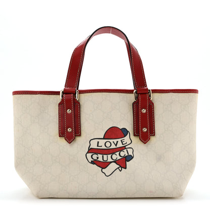 Gucci GG Plus Monogram Small Jolicoeur Tattoo Heart Tote Off White Red 1 of 14