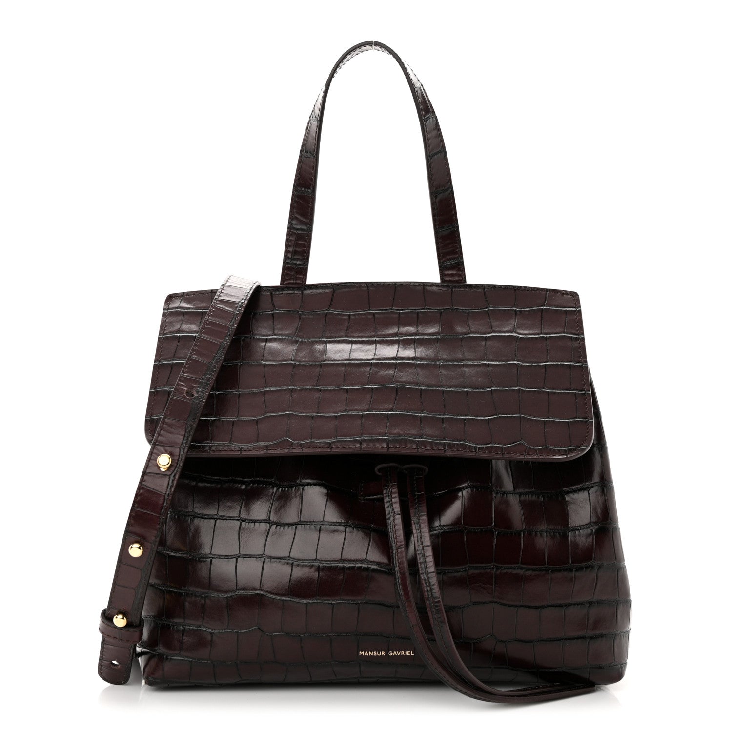 Mansur Gavriel Calfskin Crocodile Embossed Lady Bag Burgundy 1 of 9