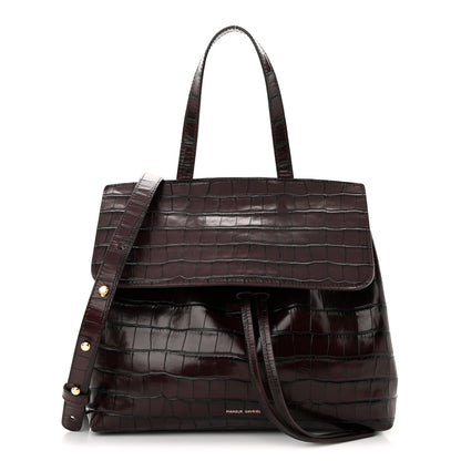 Mansur Gavriel Calfskin Crocodile Embossed Lady Bag Burgundy 1 of 9