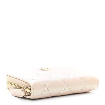 Chanel Iridescent Calfskin Quilted Zip Coin Purse Wallet Beige 4 of 7
