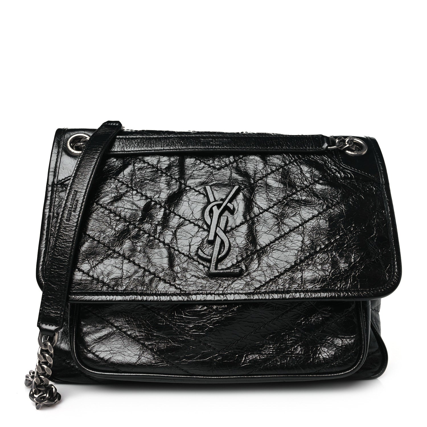 Saint Laurent Crinkled Calfskin Matelasse Monogram Medium Niki Chain Satchel Black 1 of 10
