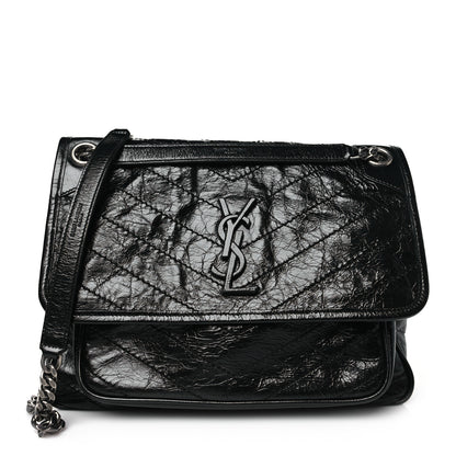 Saint Laurent Crinkled Calfskin Matelasse Monogram Medium Niki Chain Satchel Black 1 of 10