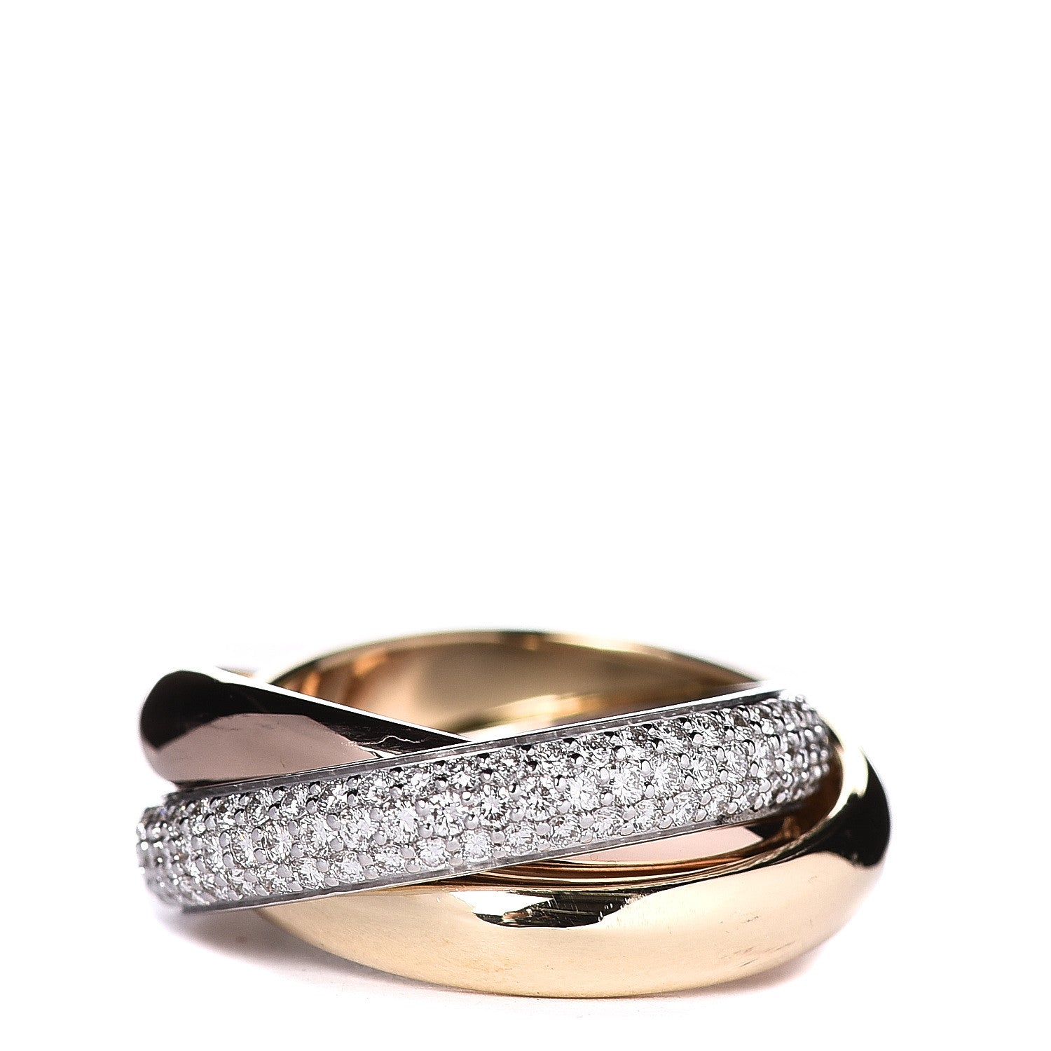 Cartier 18K White Yellow Pink Gold Diamond Classic Trinity Paved Ring 51 5.75 1 of 6