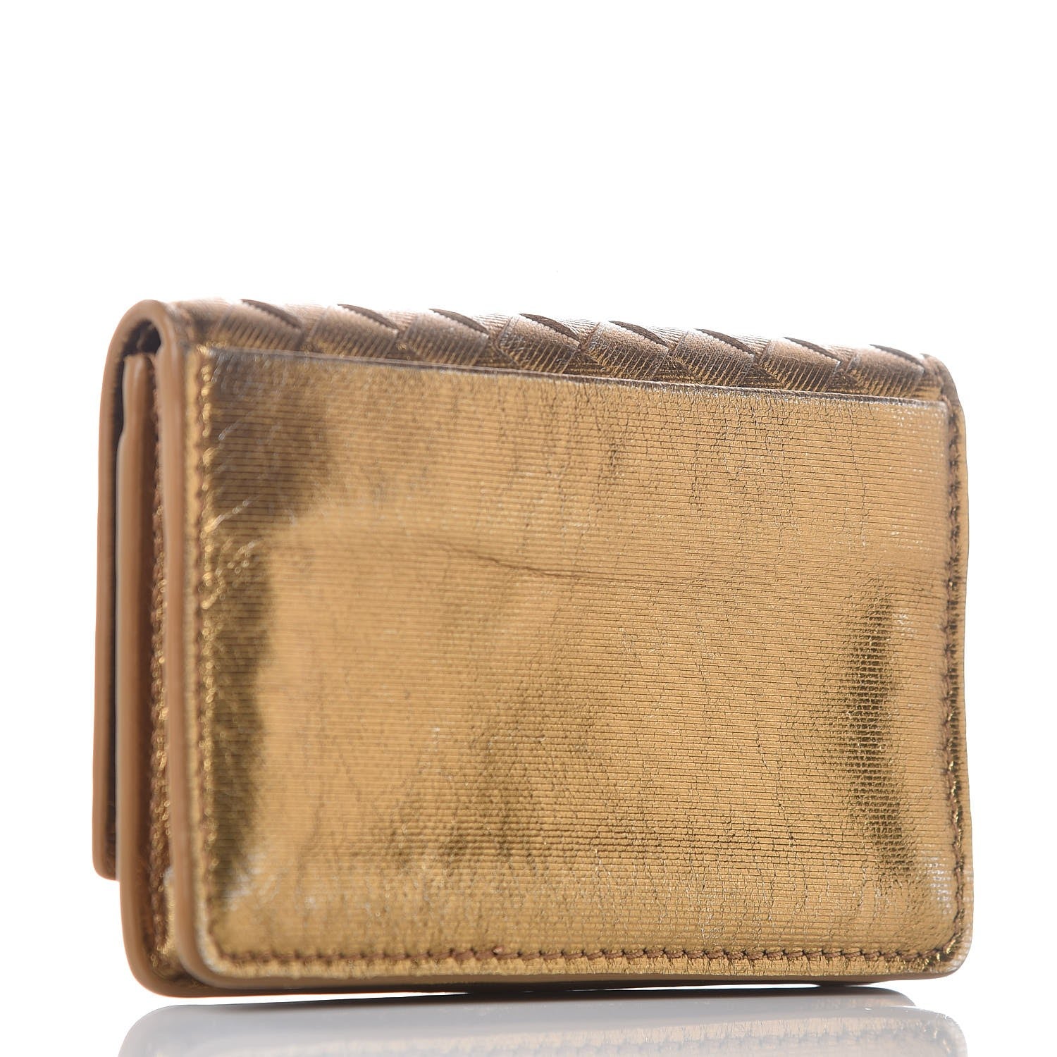 Bottega Veneta Metallic Intrecciato Grosgrain Card Case Dark Gold 3 of 11