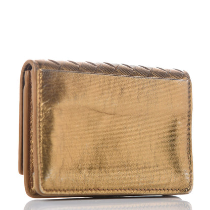 Bottega Veneta Metallic Intrecciato Grosgrain Card Case Dark Gold 3 of 11