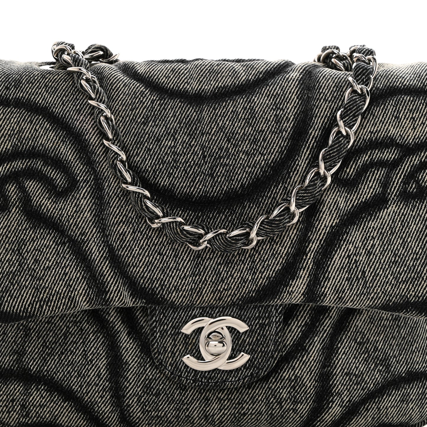 Denim Stitched Mini Square Flap Black
