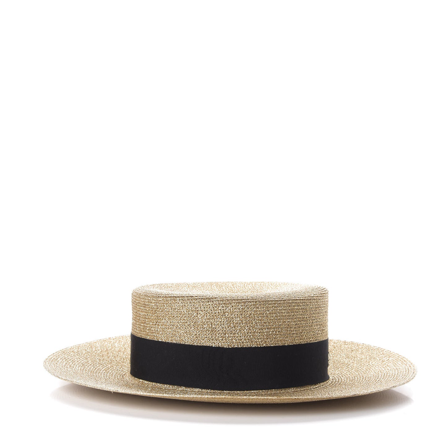 Glittered Straw Grosgrain Wide Brim Hat L Gold Black