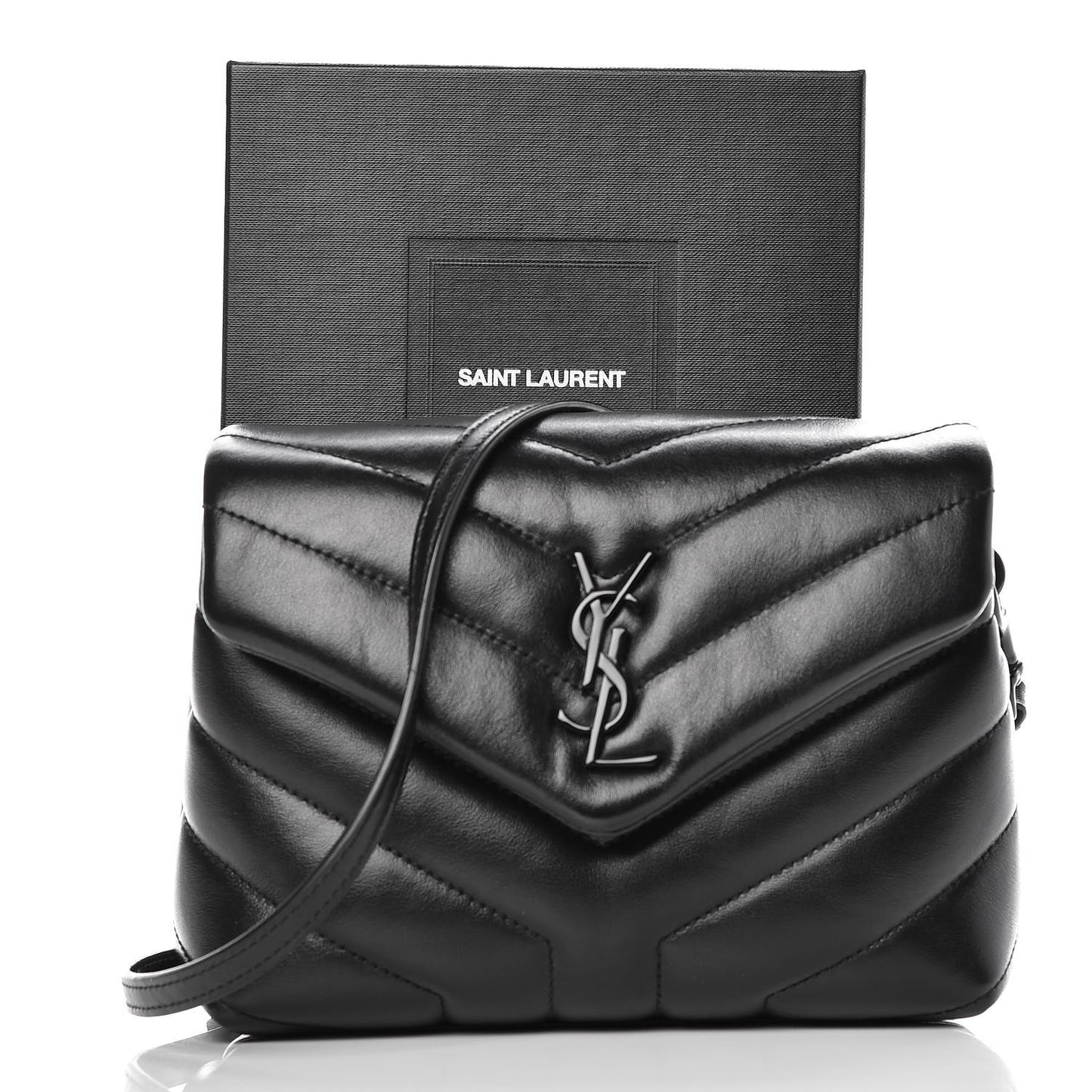 Calfskin Y Quilted Monogram Toy Loulou Crossbody Bag Black